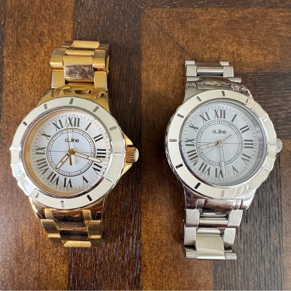 A-Line Gold and Silver Watches Set - Roman Numeral Dial